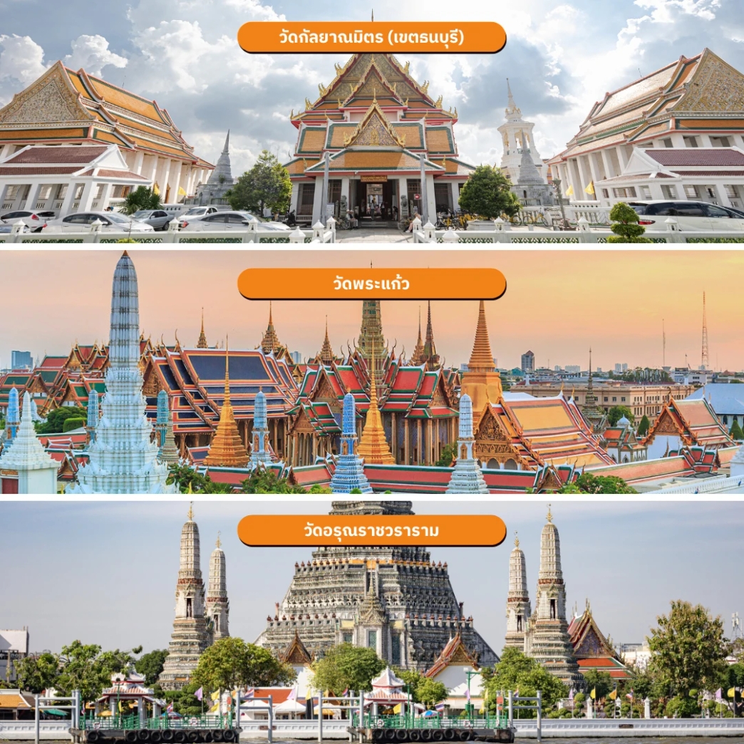 วัดกัลยาณมิตร (เขตธนบุรี) วัดอรุณราชวราราม วัดพระแก้ว (วัดพระศรีรัตนศาสดาราม)